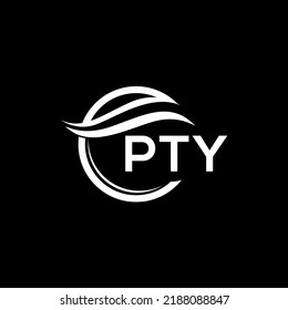 Diseño del logo de la carta PTY sobre fondo negro. Logo del círculo creativo PTY. Concepto del logotipo de la letra PTY. Diseño de letras PTY.