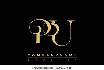 PU Abstract Creative Jewelry Logo. A stylish logo featuring golden monogram initials in an elegant and modern typography, perfect for branding