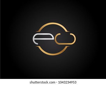 PU circle Shape Letter logo Design in silver gold color