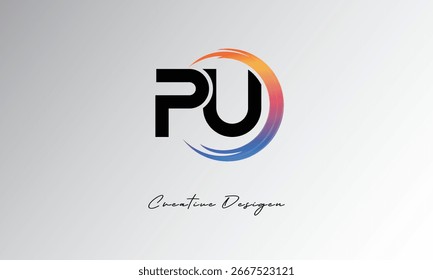 Logotipo da carta criativa do PU com espiral do círculo do gradiente