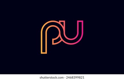 Logo PU Creativo Y Moderno. Diseño del logotipo de la PU de la letra inicial sobre fondo negro.