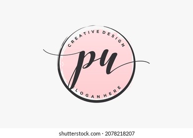 Logo de escritura a mano de PU con la firma del vector de plantilla de círculo, boda, moda, floral y botánica con plantilla creativa.