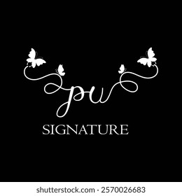 PU Handwritten initial letter, PU simple signature vector logo with butterfly shape variation, beauty, photography letter logo design. P U