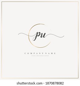 PU Initial Letter handwriting logo hand drawn template vector, logo for beauty, cosmetics, wedding, fashion and business