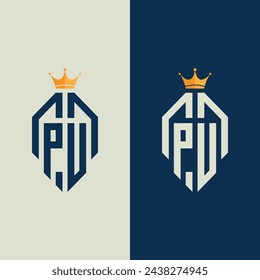 Ilustración del vector del diseño del logotipo del icono de la letra inicial de PU.