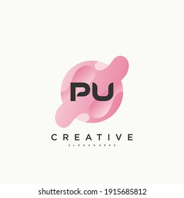 PU Initial Letter logo icon design template elements with wave colorful art.