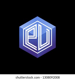PU initial letter, modern logo design template vector