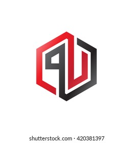 PU initial letters looping linked hexagon logo red black