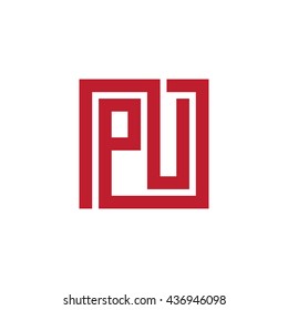 PU initial letters looping linked square logo red