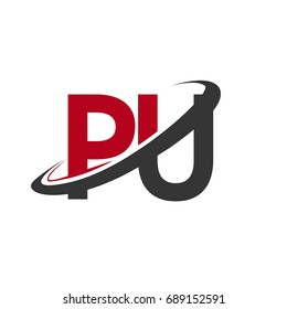 PU initial logo company name colored red and black swoosh design, isolated on white background. vector logo for business and company identity.