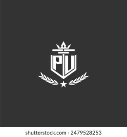 PU initial monogram brand logo design for crown vector image