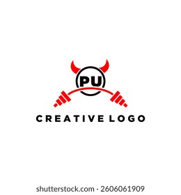 PU initial monogram for fitnes or gym logo with devil style design