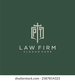 PU initial monogram for law firm with sword and shield logo image