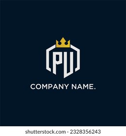 PU initial monogram logo design for hexagon style  crown elegant image