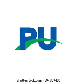PU initial overlapping swoosh letter logo blue green