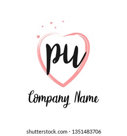 PU initial signature logo. handwriting logo template vector,