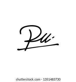 PU initial signature logo. handwriting logo template vector,
