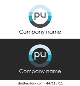 PU letter circle shape icon logo white blue