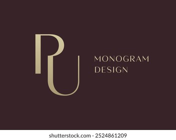 Diseño del icono del logotipo de la letra de la PU. Monograma de las iniciales de lujo de estilo clásico.