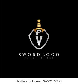 Monograma de luxo carta PU para imagem estilo escudo e espada