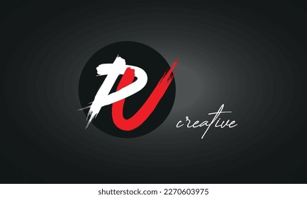 PU Letters Brush Paint Logo icon, Elegant Vector Design