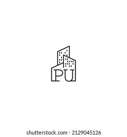 PU line concept logo in high quality professional design that will be best for companies related to real estate