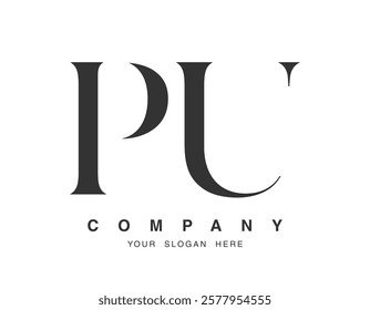 PU logo design. Initial letter p and u serif font style. Creative classic company name typography. Trendy logotype or identity. Vector illustration.