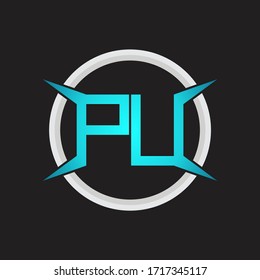 Monograma de logotipo PU con plantilla de diseño de forma circular y de cuatro ejes