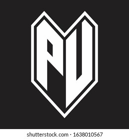 PU Logo monogram with emblem line style isolated on black background