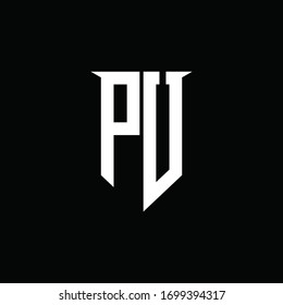 Monograma de logotipo PU con plantilla de diseño de estilo de escudo de emblemas