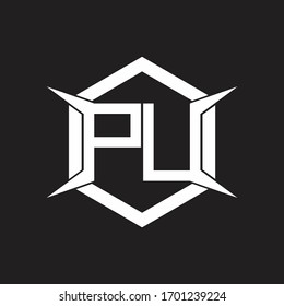 Monograma de logotipo de PU con hexágono y plantilla de diseño de forma de cuatro ejes