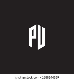 PU Logo monogram with hexagon shape style design template isolated on black background