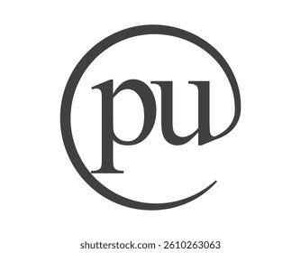 PU logo from two letter with circle shape email sign style. P and U round logotype of business company for brand identity.