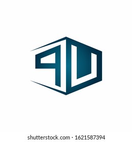 PU monogram logo with hexagon shape and negative space style ribbon design template
