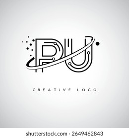 Logotipo de Monograma de Órbita PU - Marca de Letra Mínima Futurista com Linha de Arte Circular, Pontos Inspirados na Tecnologia e Conceito de Movimento Espacial para Identidade de Marca Moderna