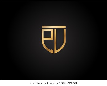PU shield shape Letter Design in gold color