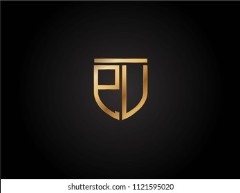PU shield shape Letter Design in gold color
