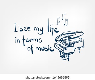 puano music quote vector line illustration