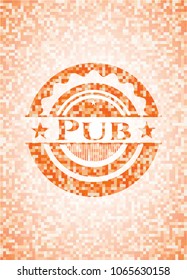 Pub abstract orange mosaic emblem with background