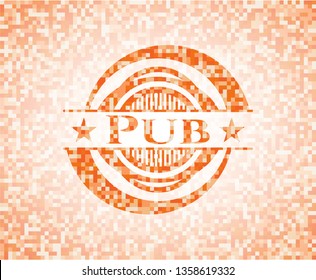 Pub abstract orange mosaic emblem with background