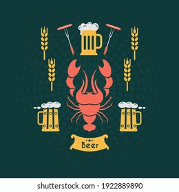 Pub banner, brewery design, beer advertising poster. Graphic background. Information about beer. Vector illustration. Flat design.