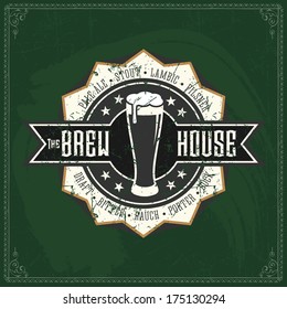 pub beer chalkboard retro styled seal of beer or distillery on a green blackboard excellent as a pattern of promotion pub beer chalkboard classic real texture bar black sign green fancy letterpress vi