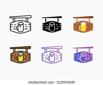 Pub beer icon set with line, outline, flat, filled, glyph, color, gradient. Editable stroke and pixel perfect. Can be used for digital product, presentation, print design and more.