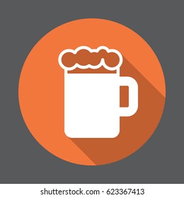 Pub, Beer mug with foam flat icon. Round colorful button, circular vector sign with long shadow effect. Flat style design