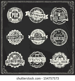 pub beer sign vintage label blackboard hop vector chalkboard retro retro styled labels of beer or brewery on a blackboard good as a template of advertisement pub beer sign vintage label blackboard hop