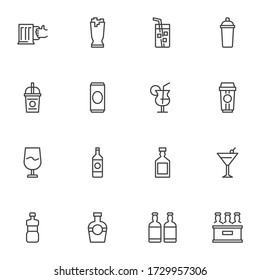 Pub beverages line icons set, alcoholic drinks outline vector symbol collection, linear style pictogram pack. Signs, logo illustration. Set includes icons as beer pint, cocktail, vine glass, margarita