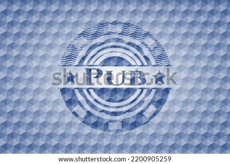 Pub blue badge with geometric background. Vector Illustration. Detailed. 