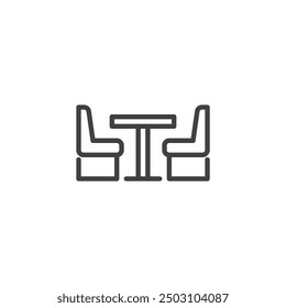 Pub Booth line icon. linear style sign for mobile concept and web design. Pub table with chairs outline vector icon. Symbol, logo illustration. Vector graphics