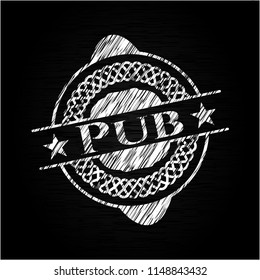 Pub chalkboard emblem on black board