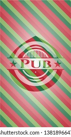 Pub christmas colors style emblem. Vector Illustration. Detailed.